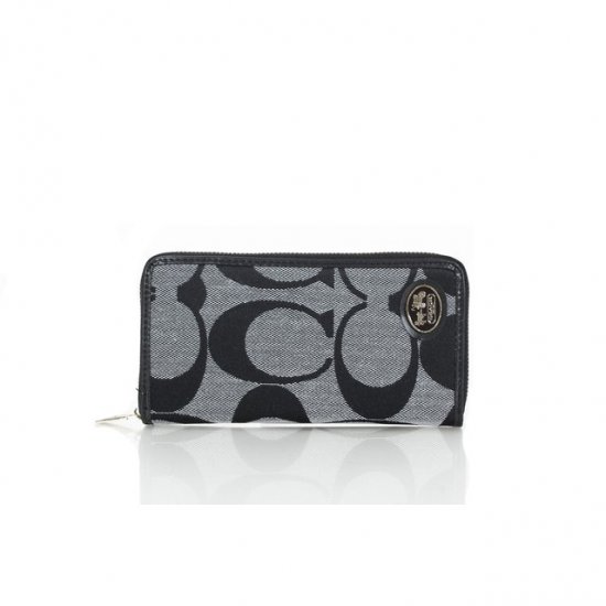 Coach Big Logo Signature Small Grey Black Wallets FEX - Click Image to Close